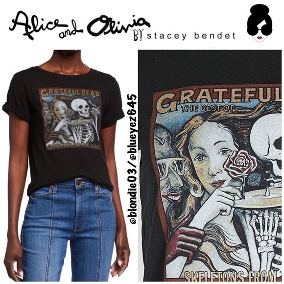 Alice+Olivia Shira Roll Cuff Grateful Dead Tee XS - Picture 1 of 5